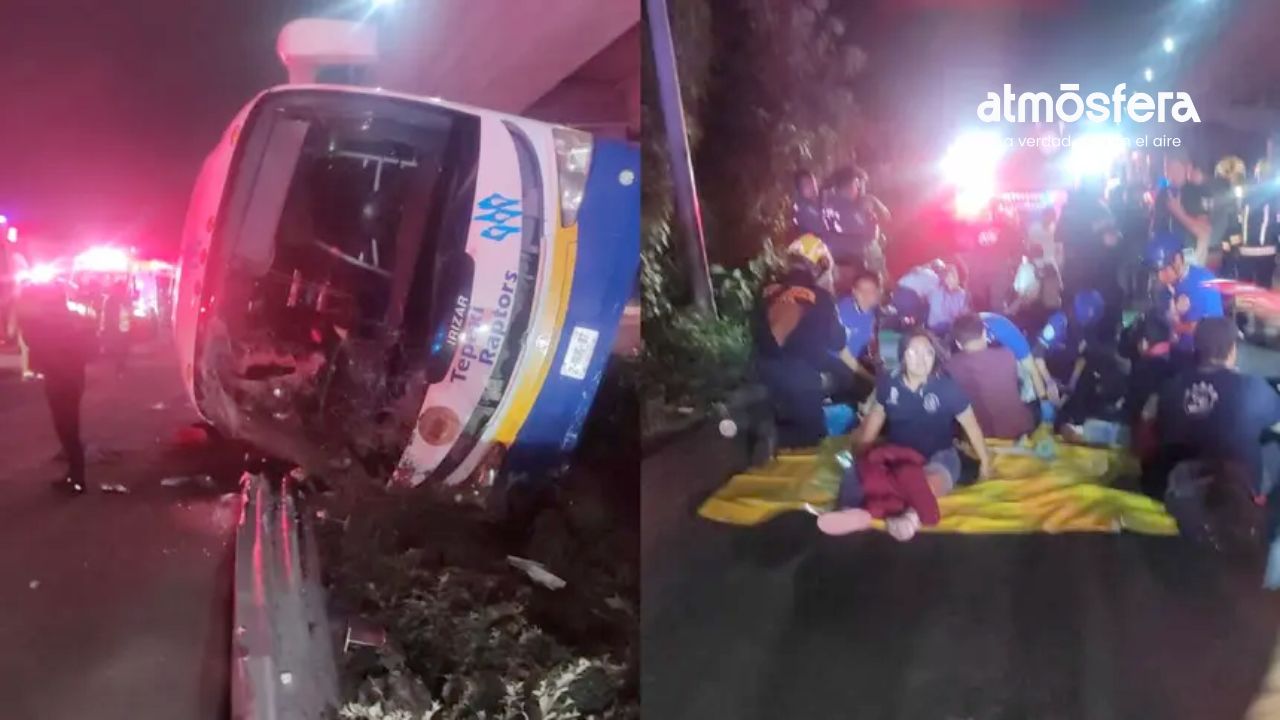 Volcadura de autobús con estudiantes del Tecnológico de Tepexi deja 40 lesionados en la México-Puebla