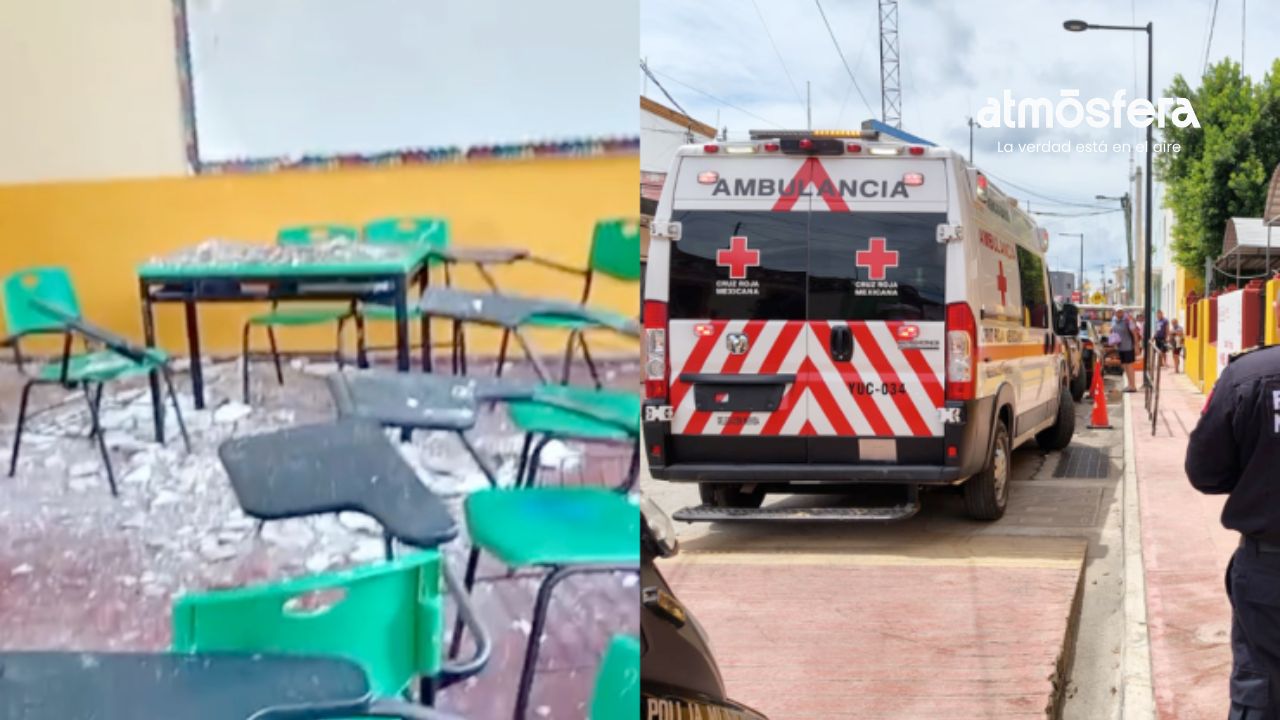 Colapsa techo de salón en primaria en Yucatán; alumnos resultan afectados