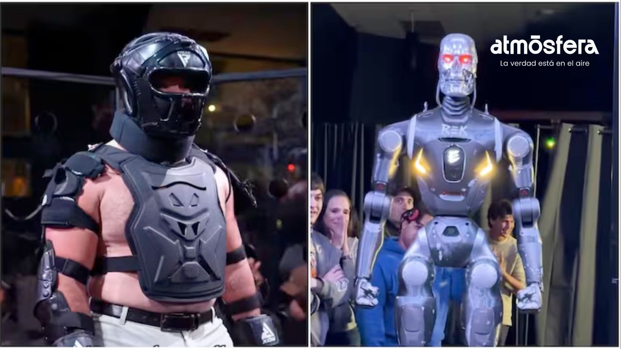 Humano vs. “Terminator”: un influencer pelea en jaula contra un robot de 1.80 m y una patada lo manda a la lona